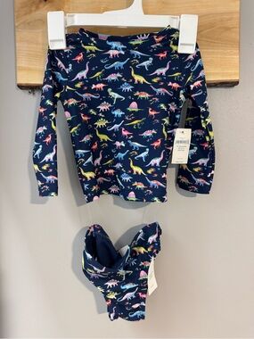 GAP Girls Navy Dino Print Long Sleeve Swim Set - Multicolor Dinosaurs, 12-18